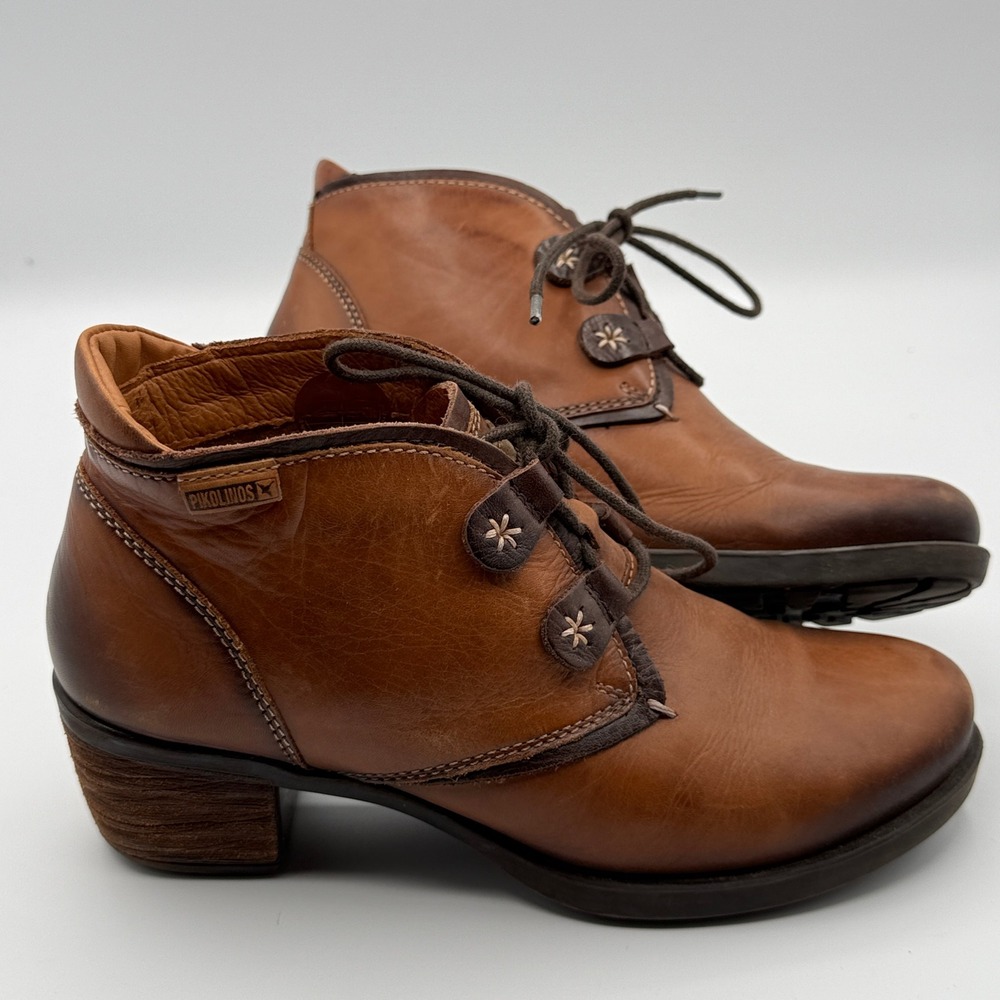 Pikolinos Ankle Boots Women 36 Brown Leather Lace Up Block Heel Cottagecore Boho
